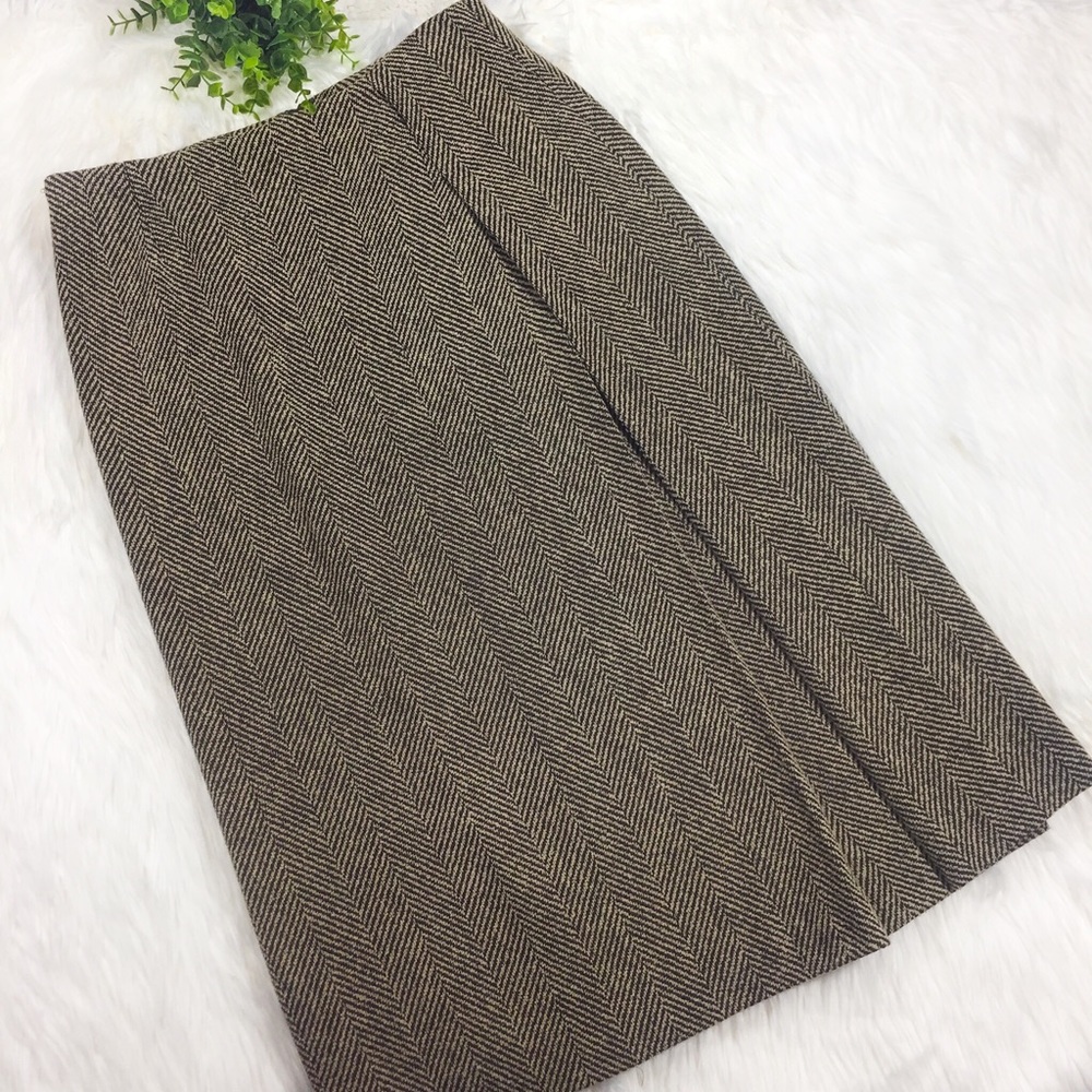 MaxMara Herringbone Wool Blend Skirt w/Front Pleat